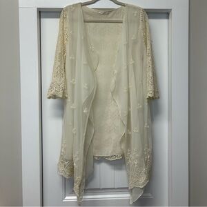 Blu Pepper Lace Sheer Kimono Cardigan Coastal Cowgirl Cream Off White Size XL